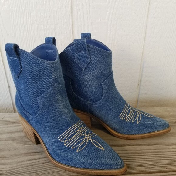 Marc Fisher Gidden Womens Blue Demin Western Bootie Boots 6 M - Picture 2 of 13